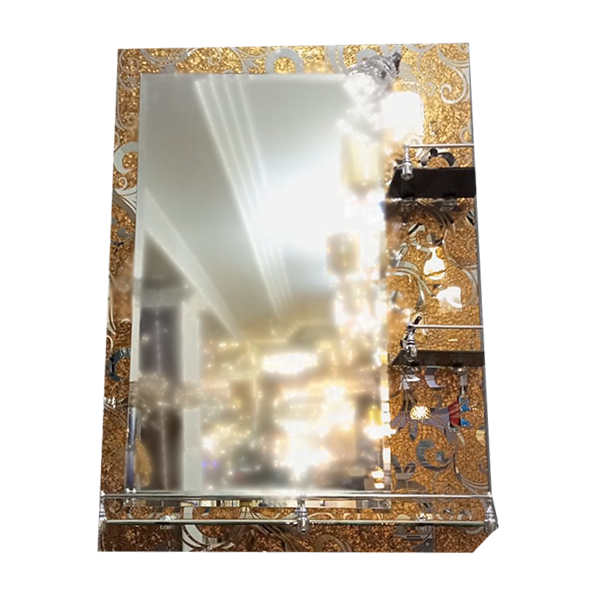 Miroir de salle de bain décoratif (avec étagères et éclairage intégré/décoratif)